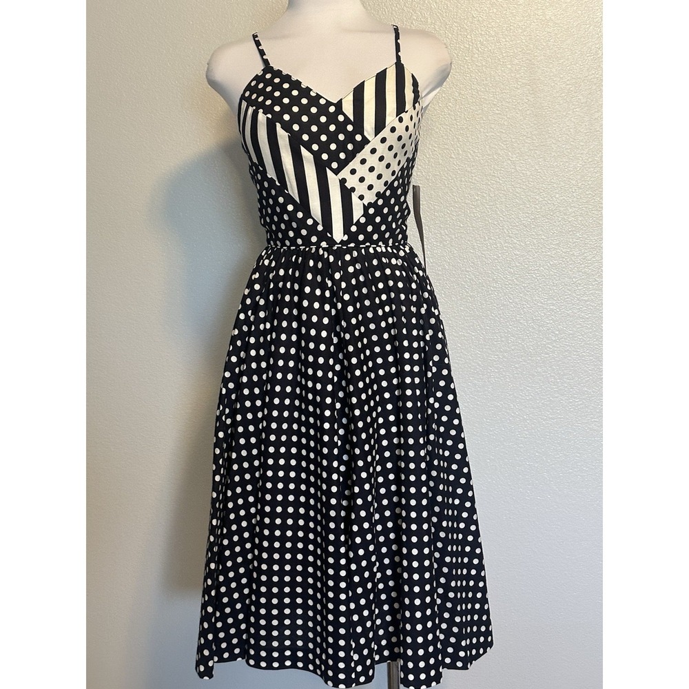 VTG 70's LANZ Originals Black White Polka Dot Cotton Sundress Pockets! NWT NOS S